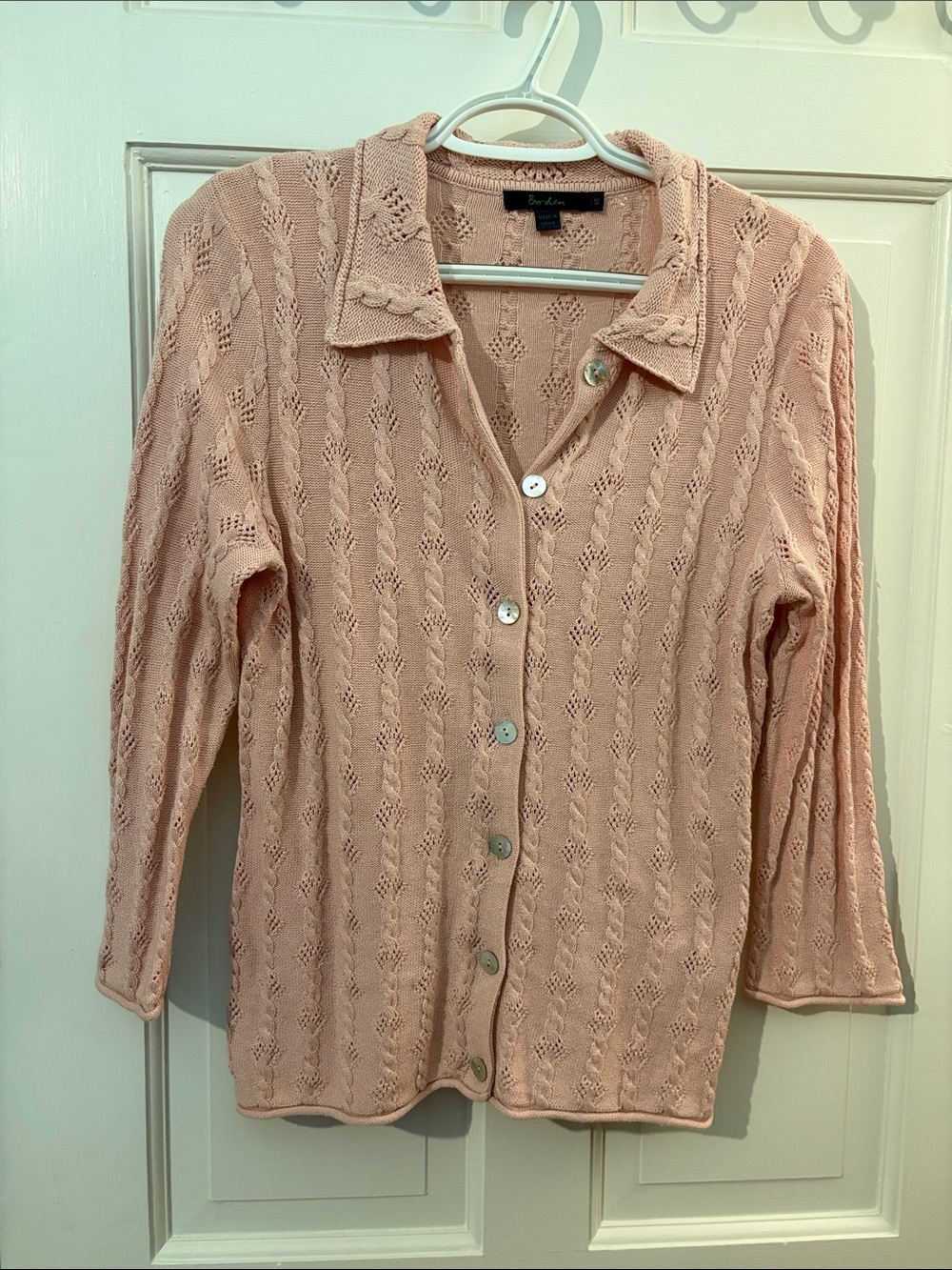 Boden - Light Pink Knit Button Cardigan - size 10 - silk/cotton blend